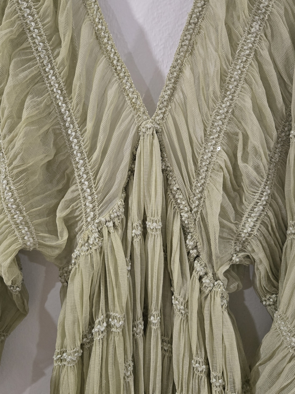 Flowy Sage Green Pleated Maxi Dress - Picture 5 of 12